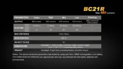 Fenix BC21R USB Rechargable Bicycle Light 880 Lumens -Trail Camp Shop Runtime chart BC21R 59457.1472653731