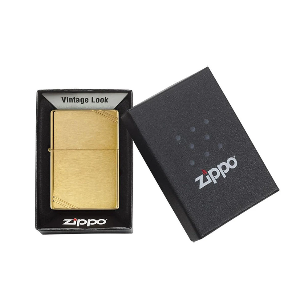 Zippo 240 Brushed Brass Vintage With Slashes 5 Zippo 240 Brushed Brass Vintage With Slashes - Image 5